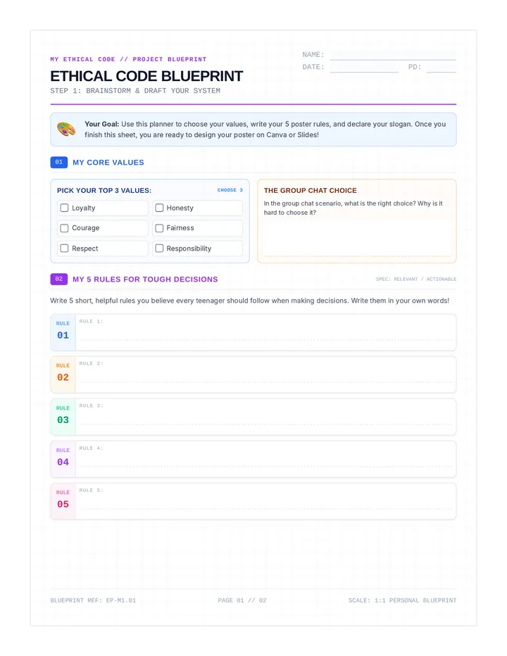 Ethical Code Blueprint Worksheet