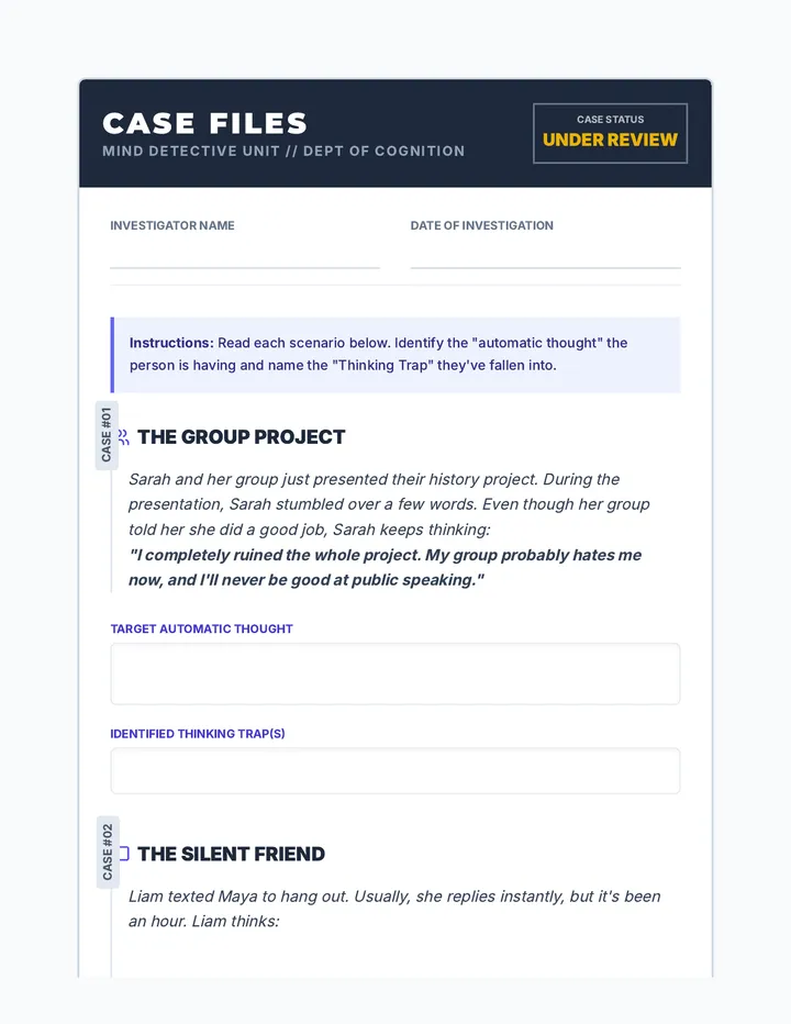 Unhelpful Thought Scenarios Document