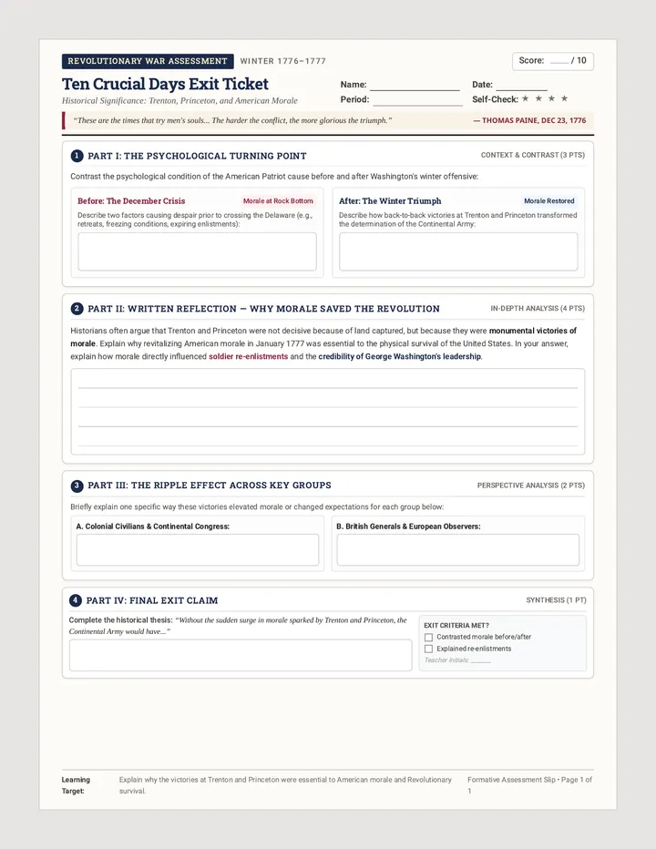 Ten Crucial Days Exit Ticket