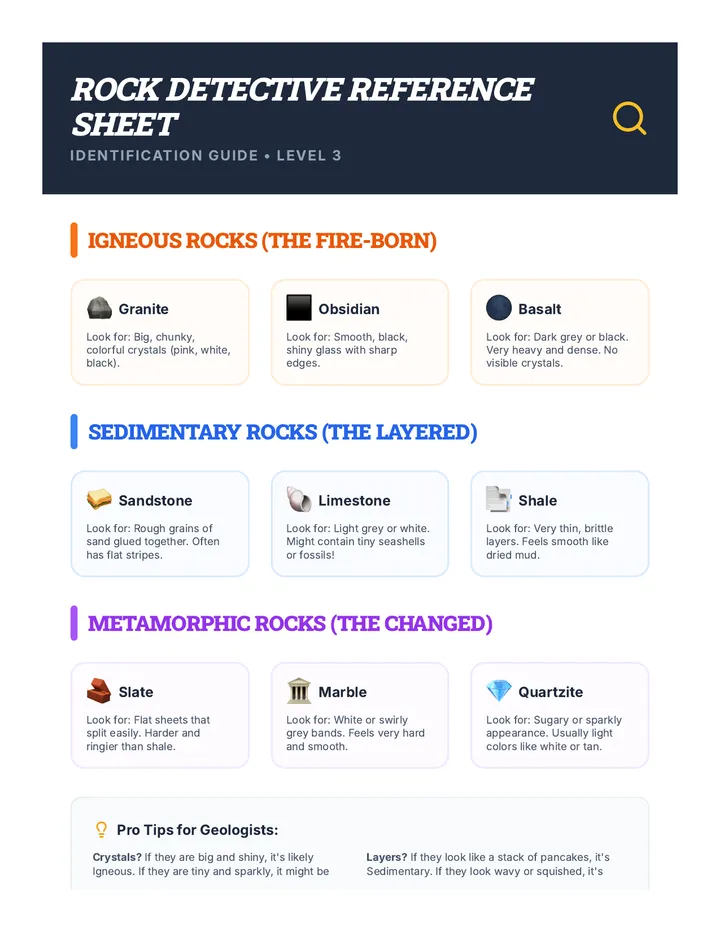 Rock Detective Reference Sheet