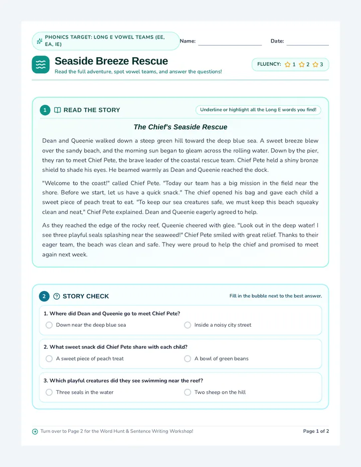 Seaside Breeze Worksheet