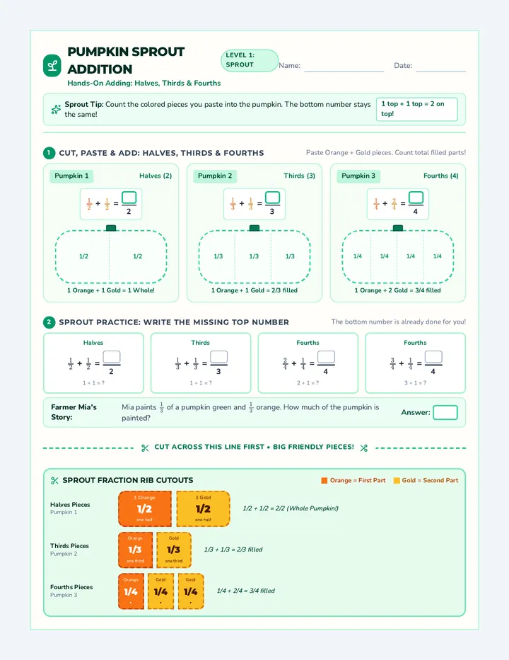 Pumpkin Sprout Addition Worksheet