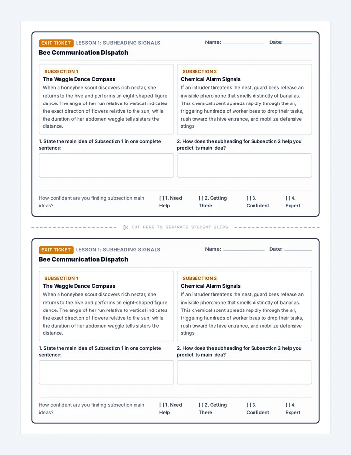 Subheading Signals Exit Ticket