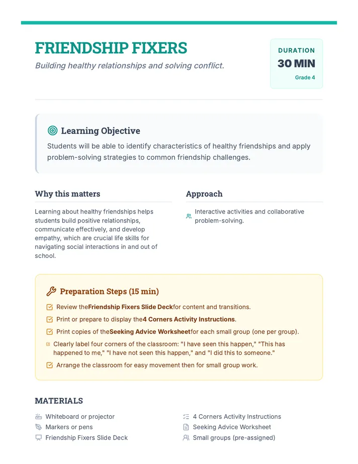 Friendship Fixers Lesson Plan