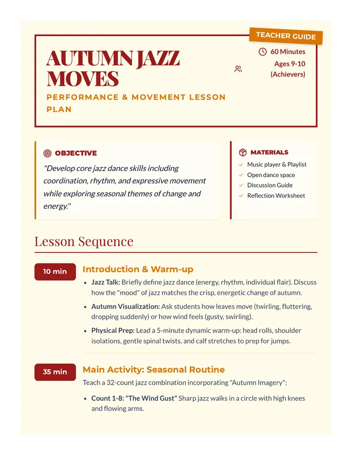 Autumn Jazz Moves Lesson Plan