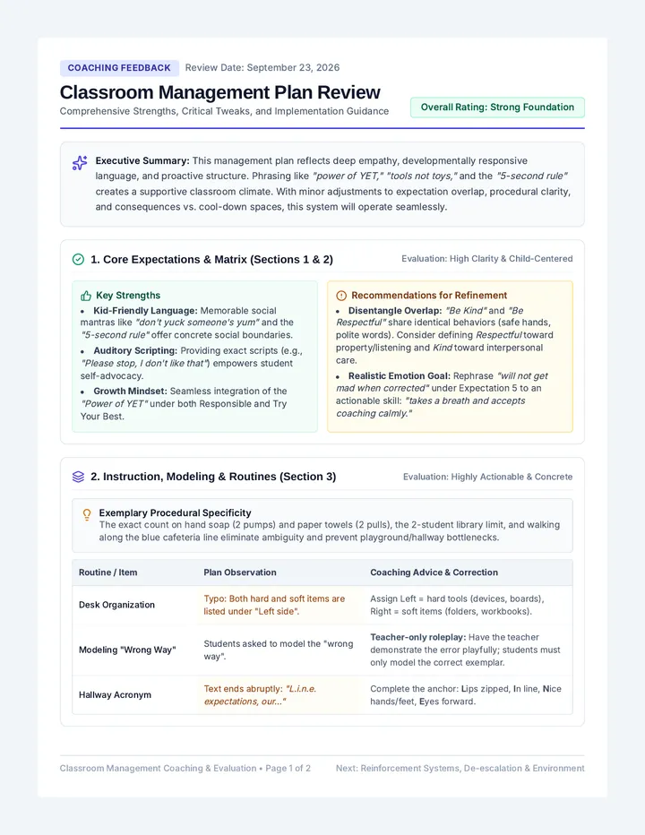 Classroom Plan Feedback Guide
