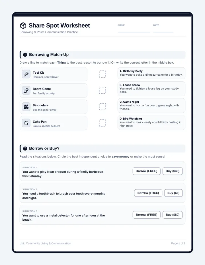 Share Spot Worksheet