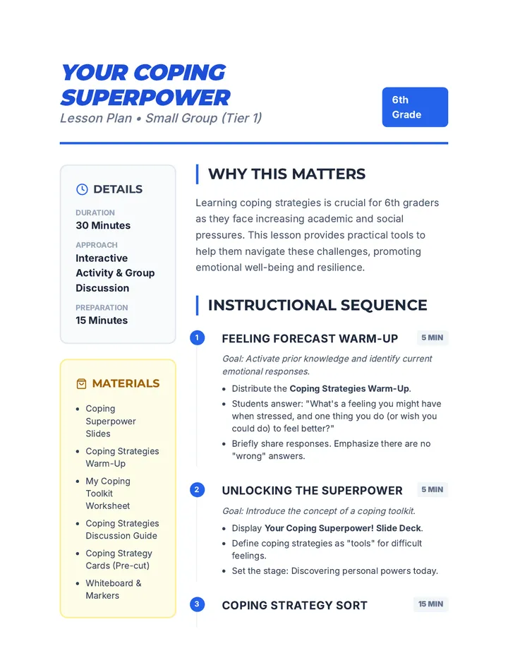 Coping Superpower Lesson Plan