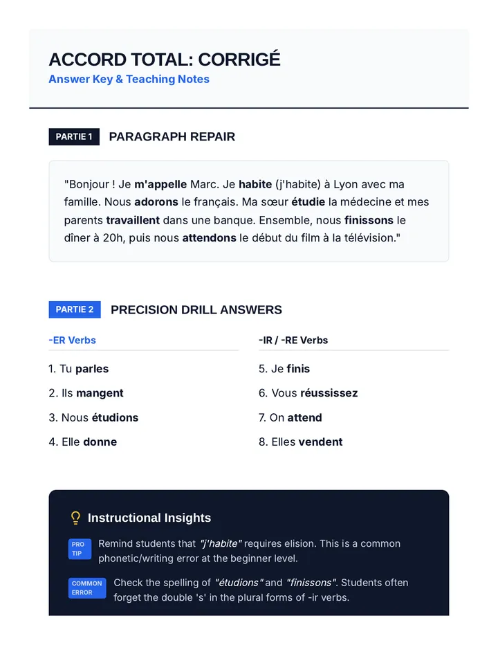 Verb Agreement Answer Key