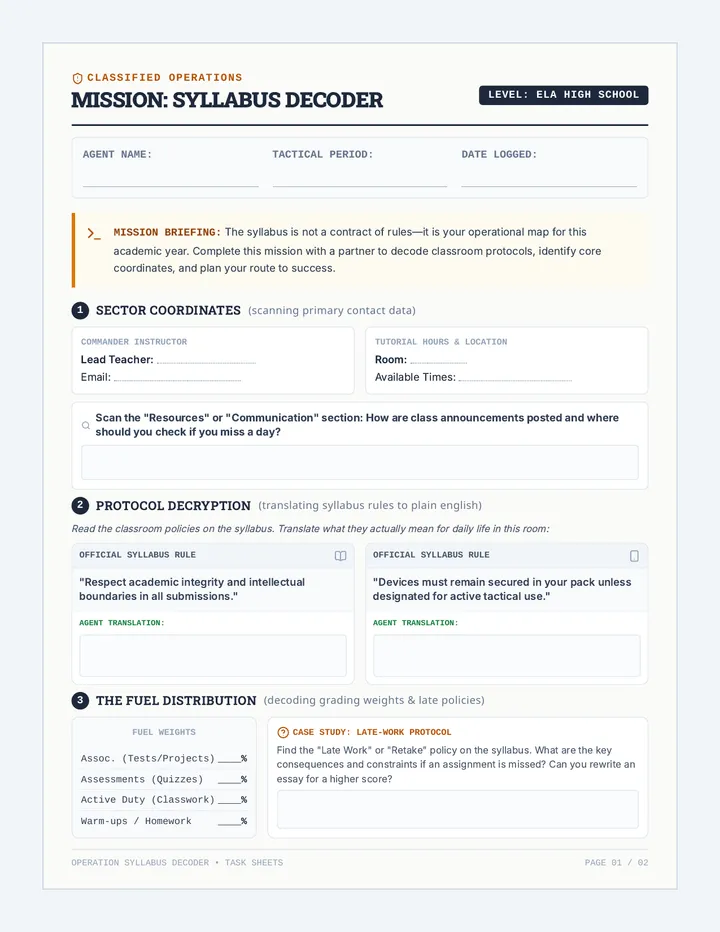 Syllabus Scavenger Hunt Worksheet