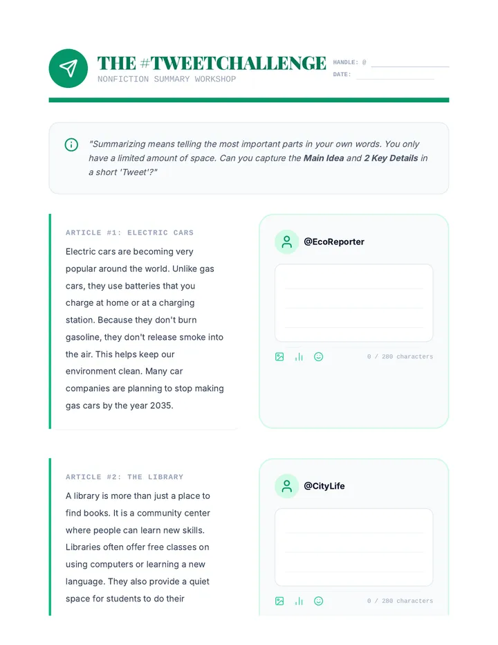 Tweet Challenge Worksheet