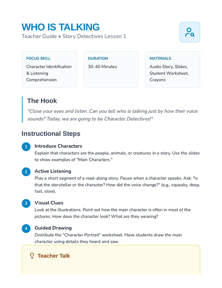 Who Is Talking Teacher Guide