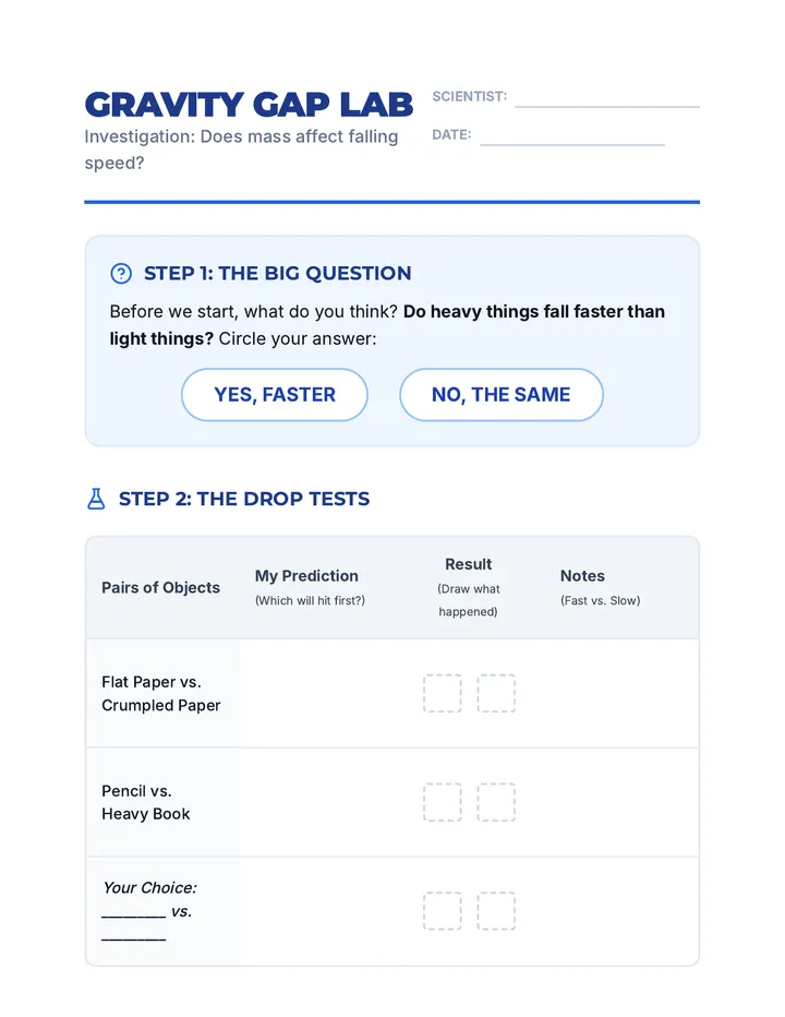 Gravity Gap Lab Worksheet