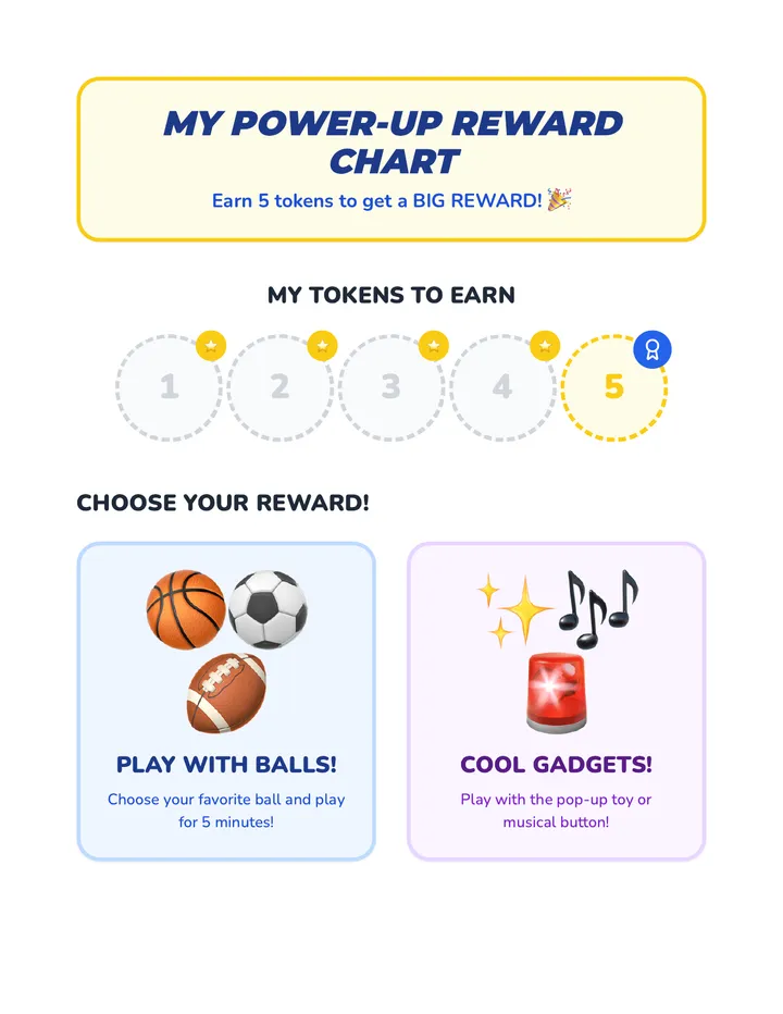 Potty Power Up Reward Chart & Tokens