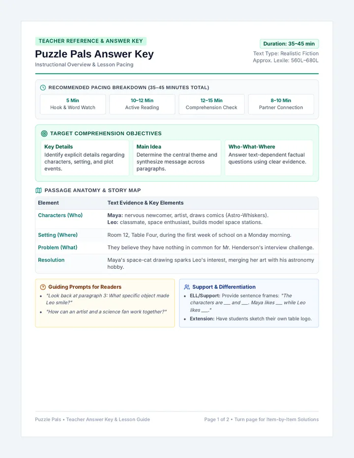 Puzzle Pals Answer Key