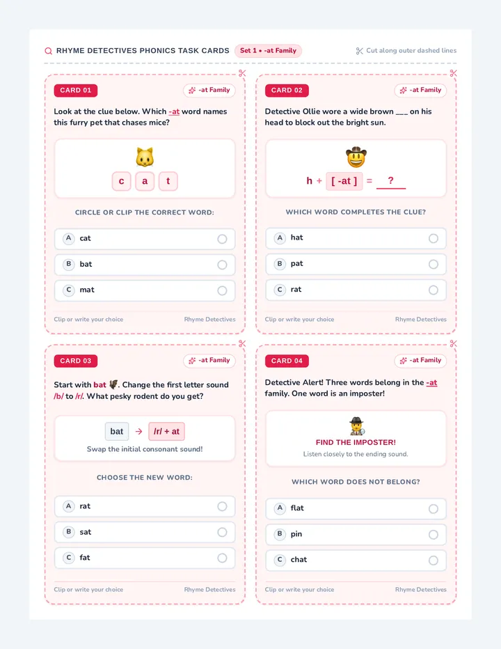 Rhyme Detectives Task Cards