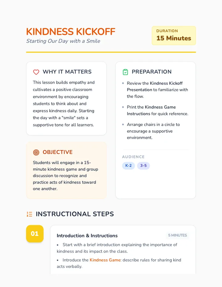 Kindness Kickoff Lesson Plan