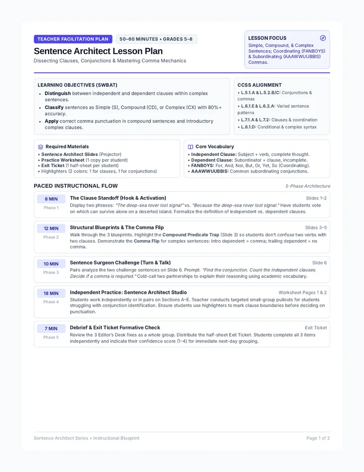 Sentence Architect Lesson Plan