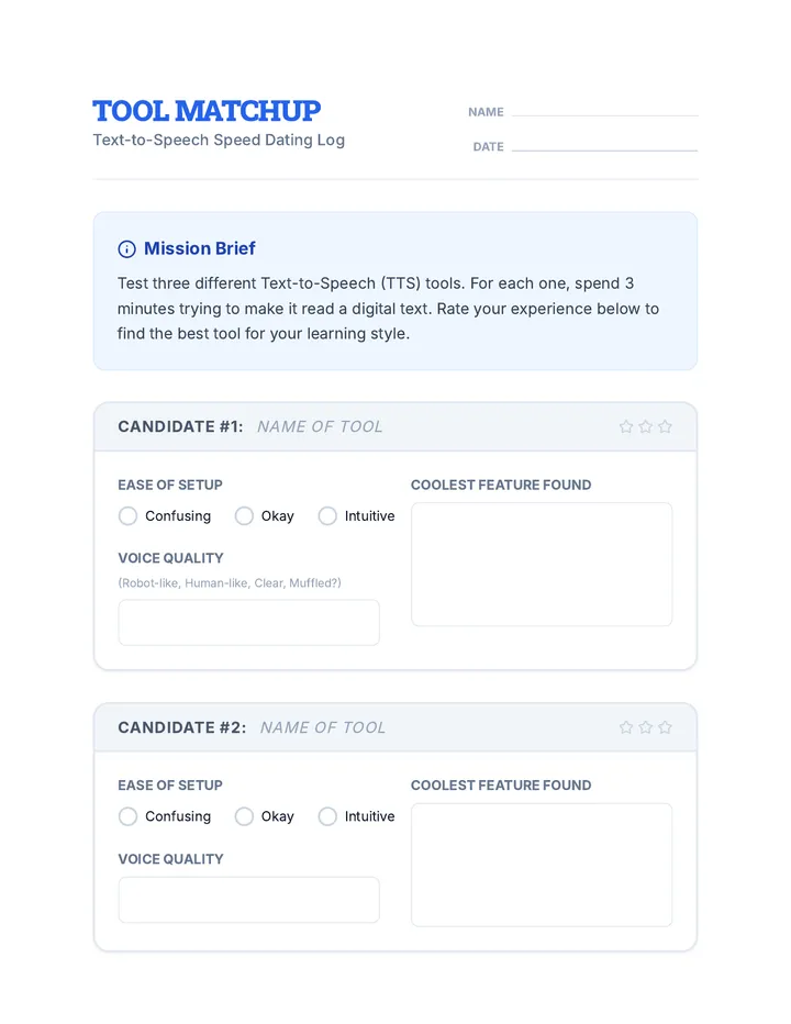 Tool Matchup Worksheet