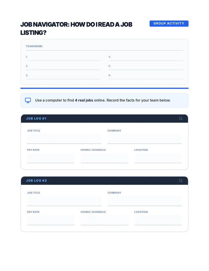 Job Hunt Worksheet