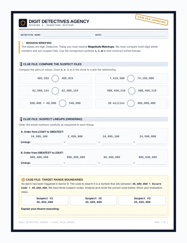 Magnitude Matchup Worksheet