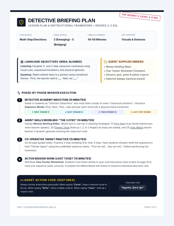 Detective Briefing Plan Teacher Guide