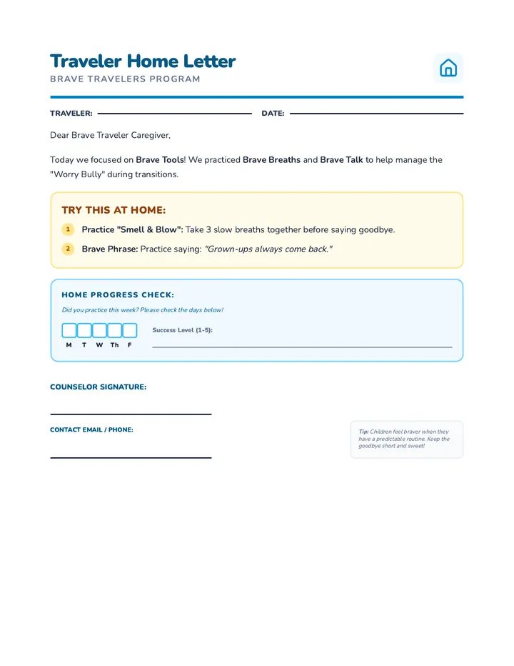 Traveler Home Letter