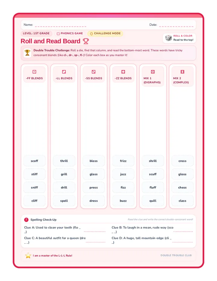 Roll and Read Worksheet