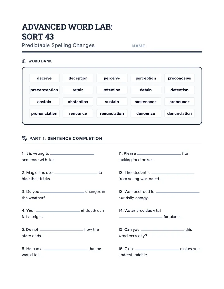 Spelling Shifts Worksheet