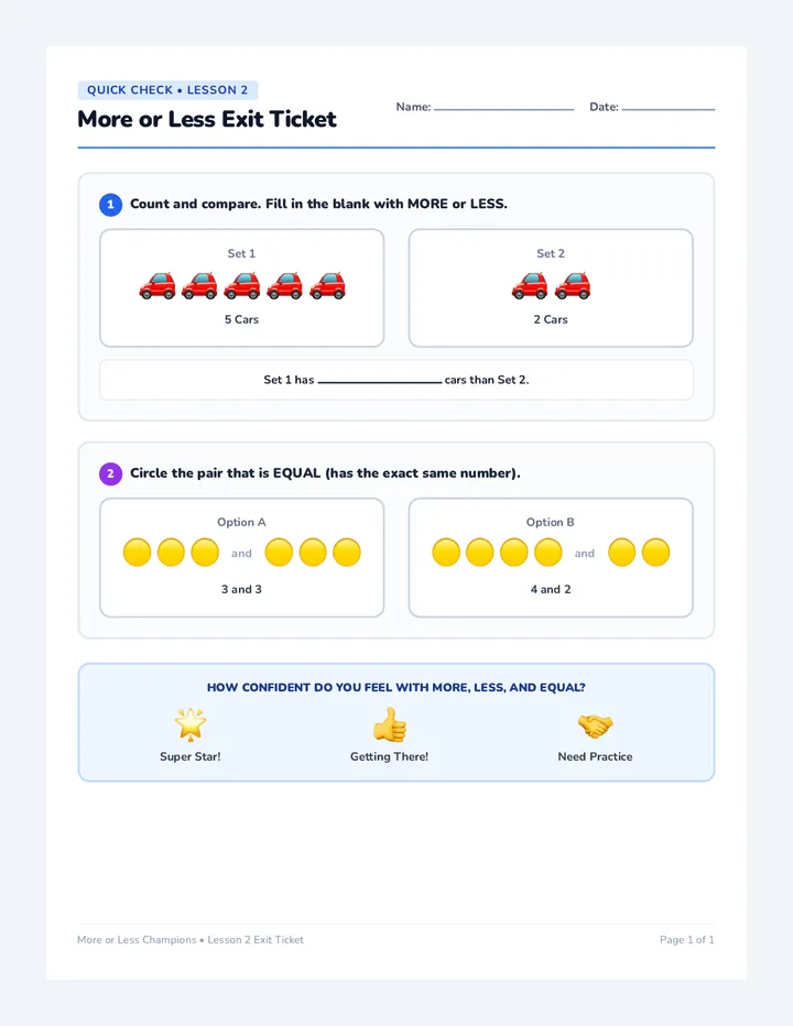 More or Less Exit Ticket