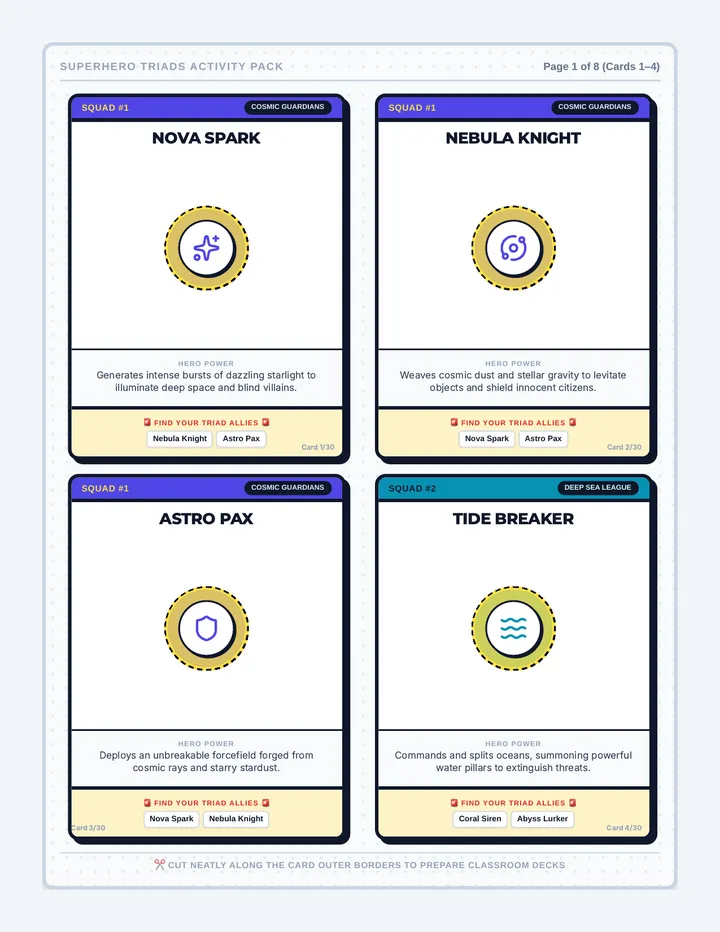 Hero Squads Triad Cards