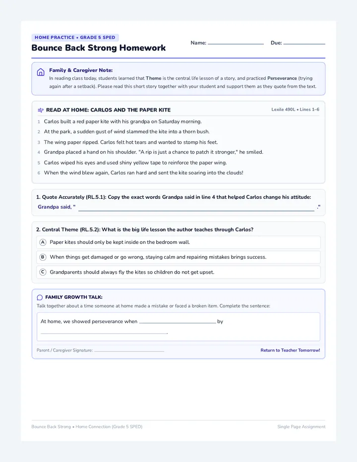 Bounce Back Homework