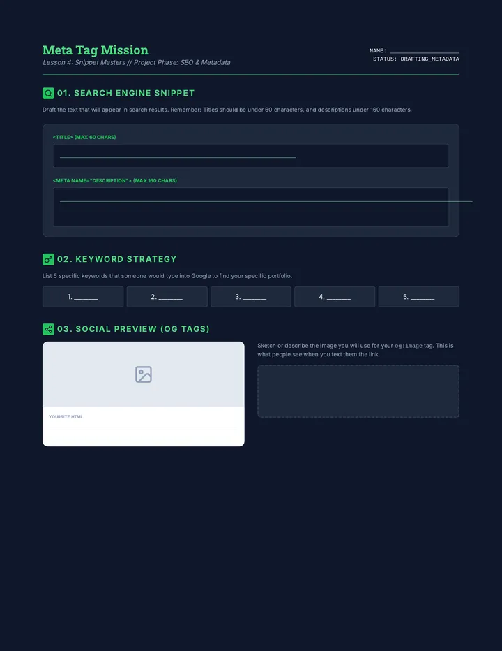 Meta Tag Mission Worksheet