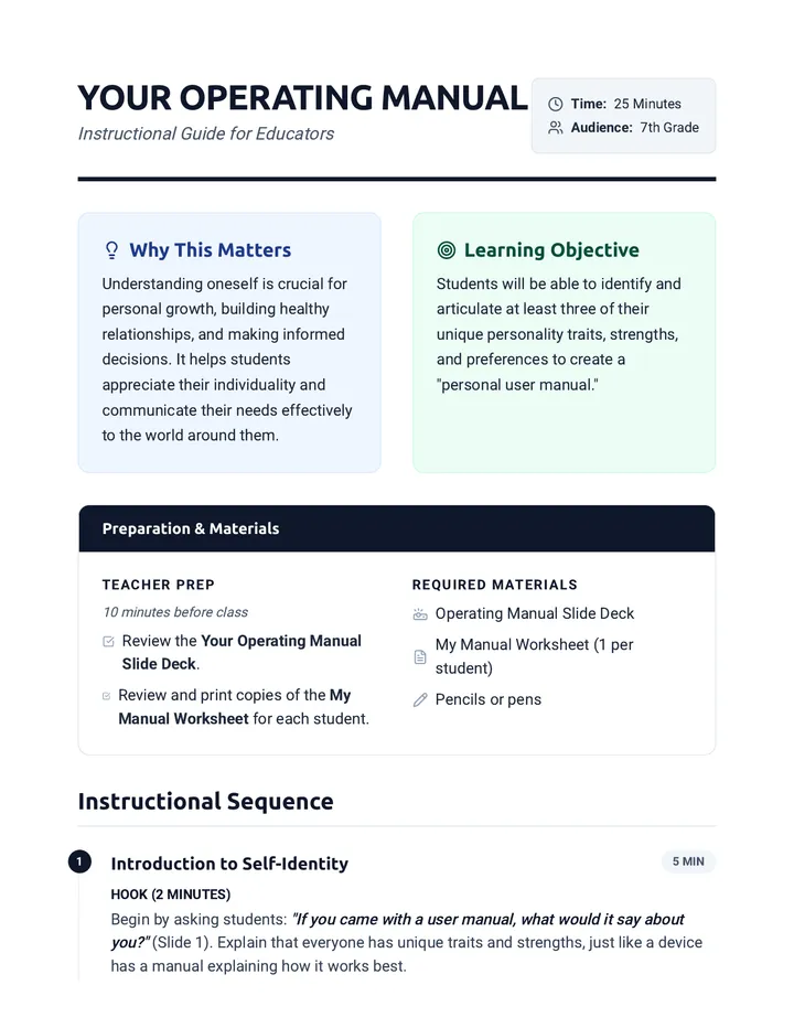 Operating Manual Lesson Plan