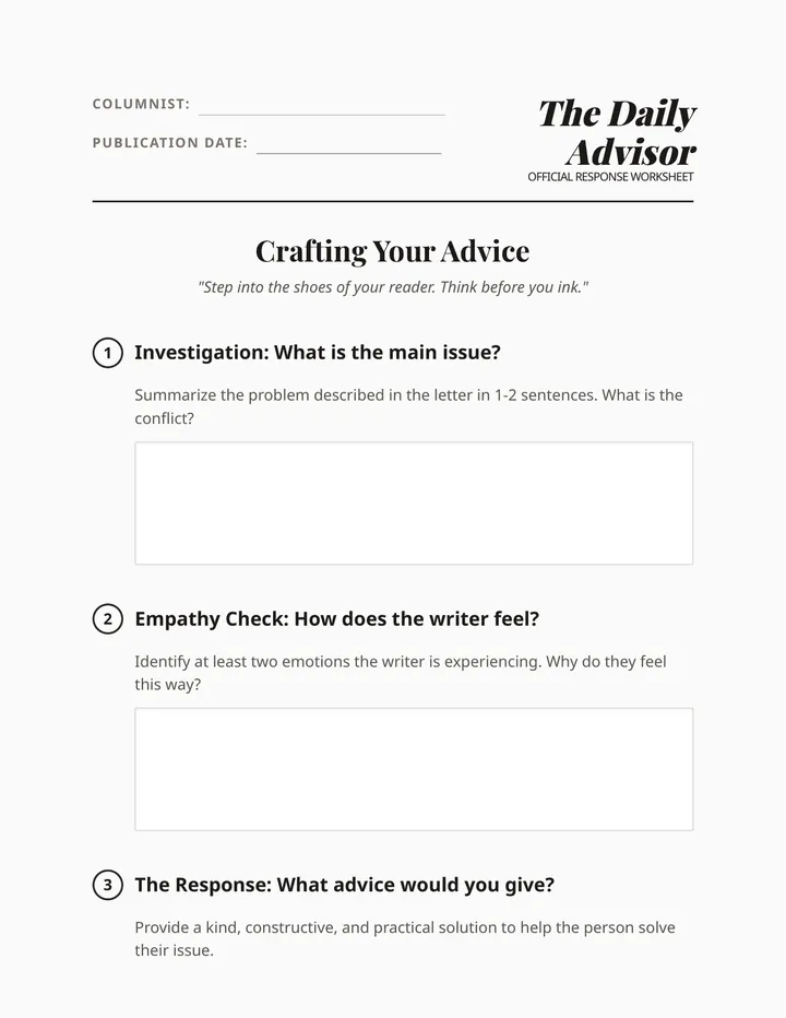 Crafting Advice Worksheet