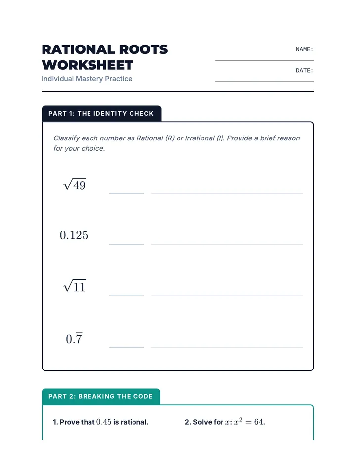 Rational Roots Worksheet