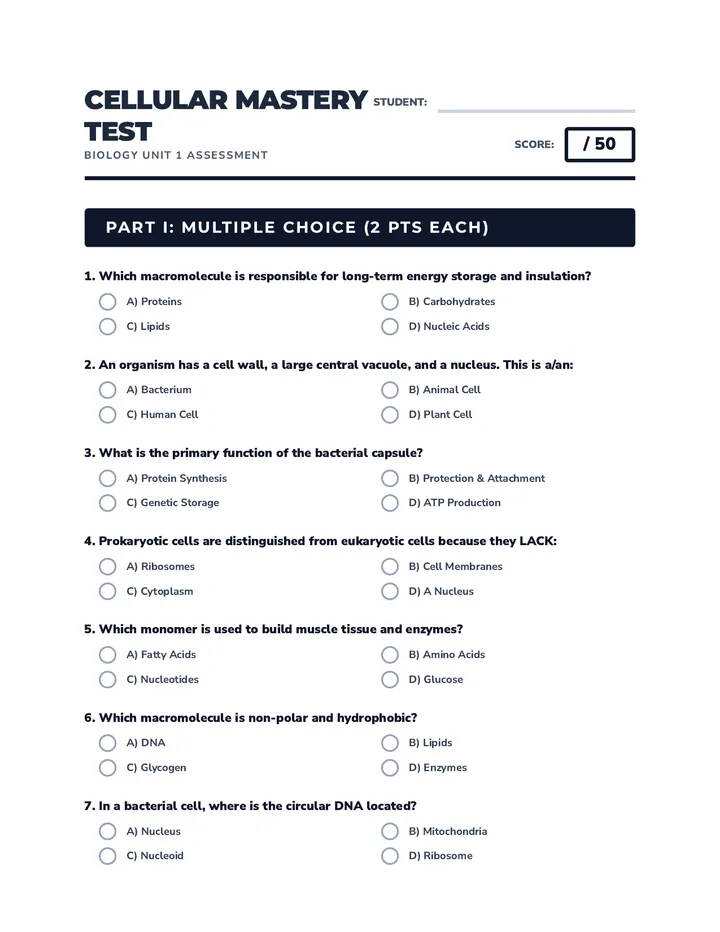 Cellular Mastery Test