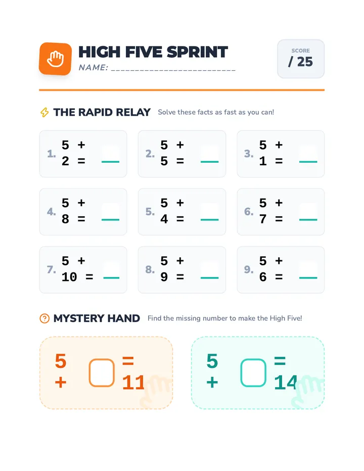 High Five Sprint Worksheet