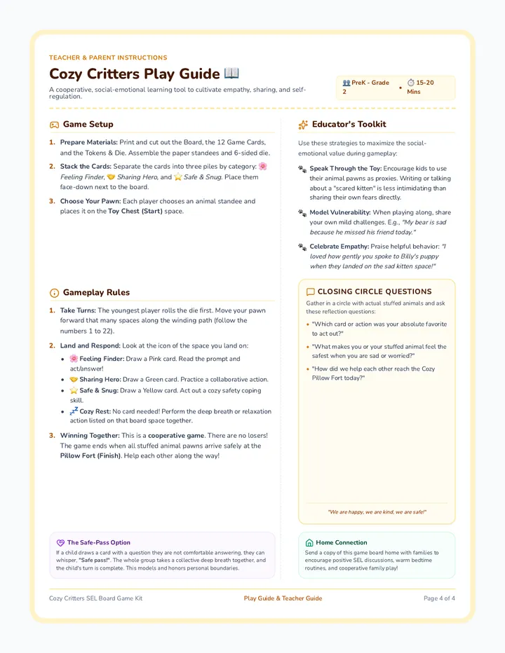 Cozy Critters Play Guide