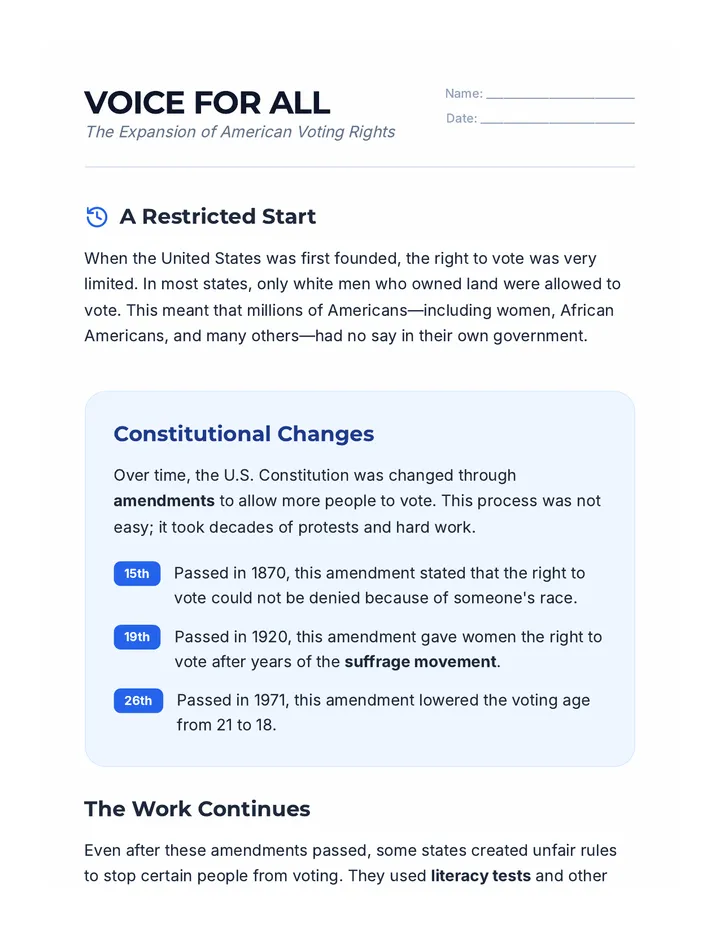 Voice for All Worksheet