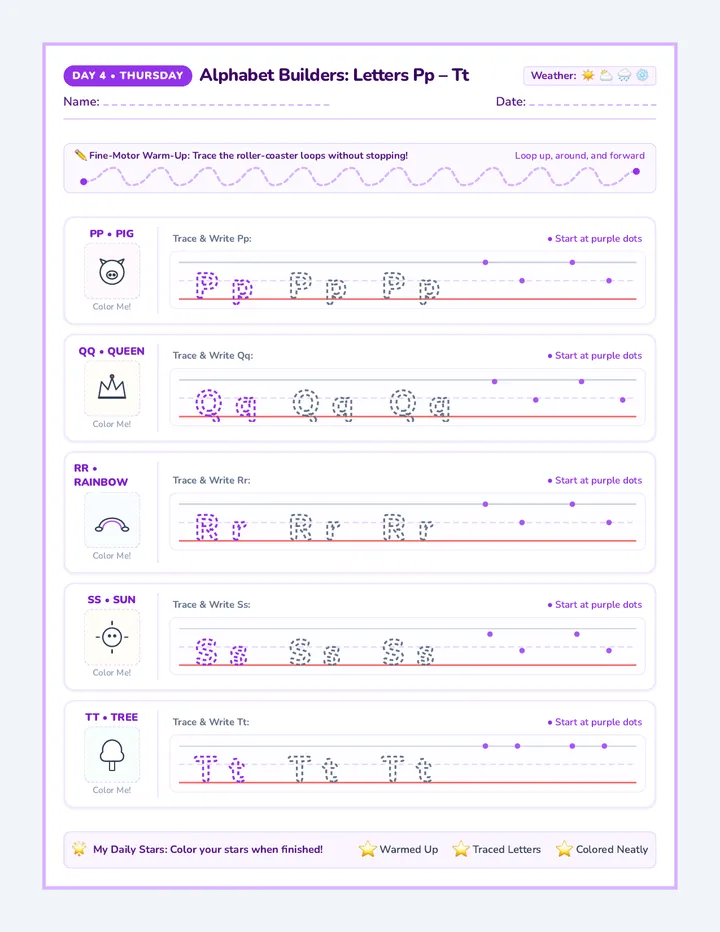 Thursday Alphabet Trace Worksheet