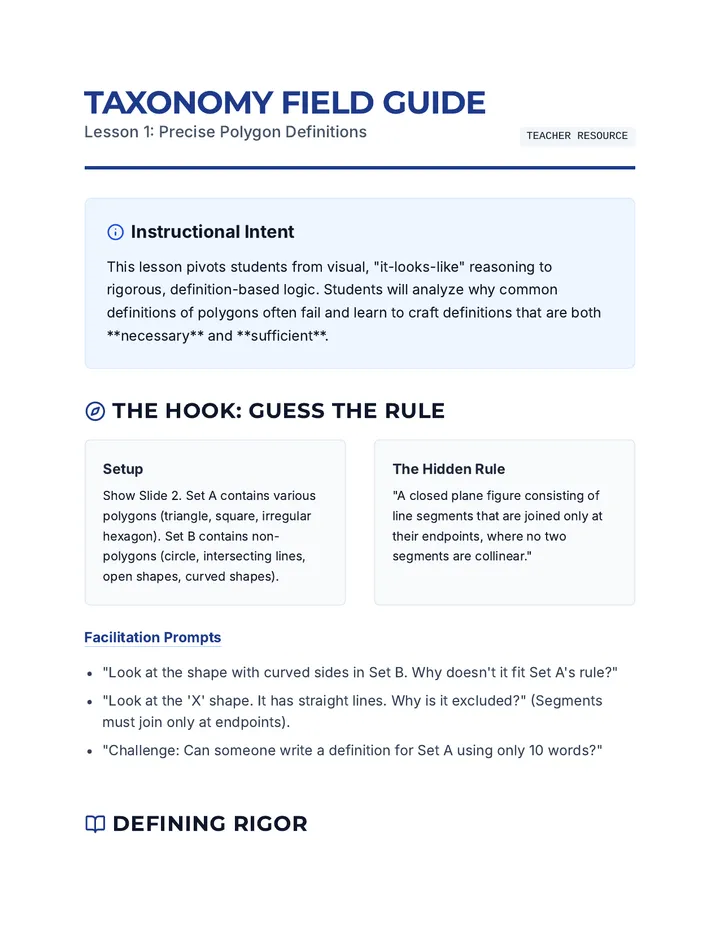 Precise Polygon Definitions Teacher Guide
