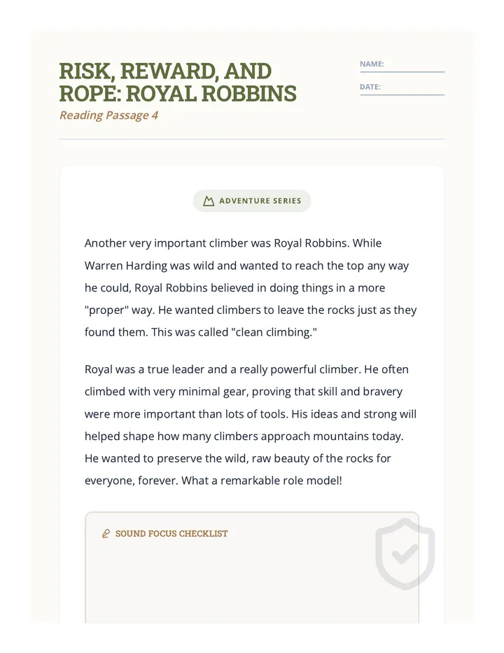 Royal Robbins Reading Passage