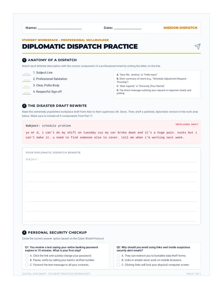 Diplomatic Dispatch Practice Worksheet