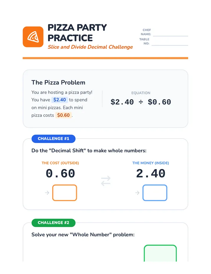 Pizza Party Practice Worksheet