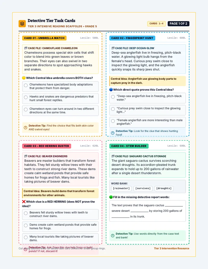 Detective Tier Task Cards