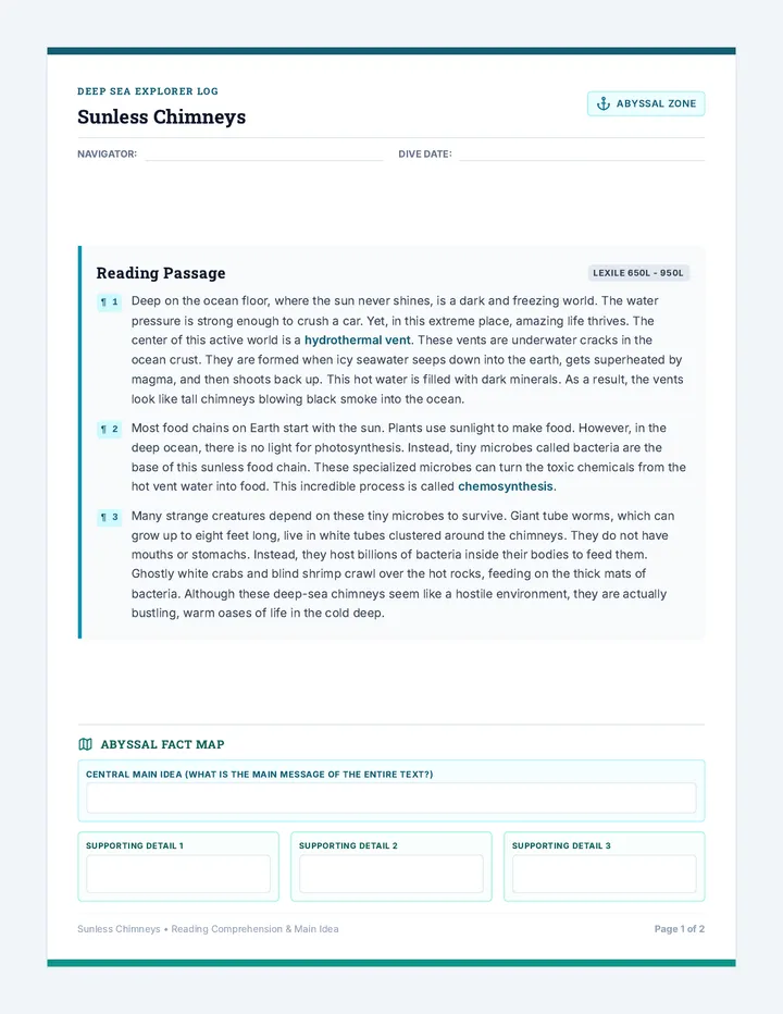Abyssal Chimneys Worksheet