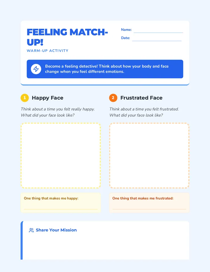 Feeling Match Warm Up Worksheet