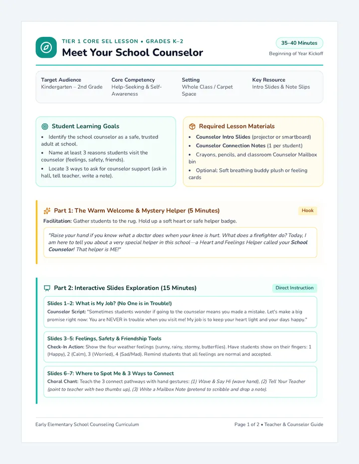Counselor Welcome Lesson Plan
