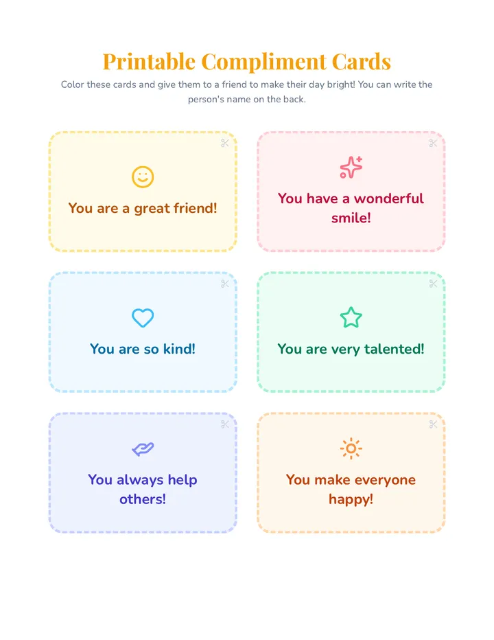 Compliment Circle Cards Worksheet